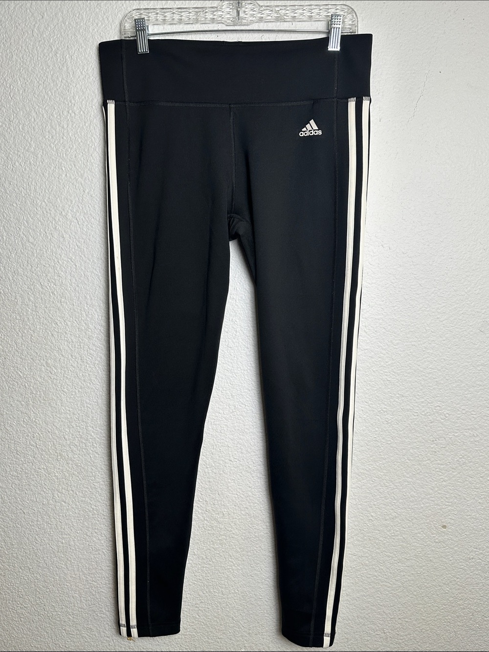 Adidas Black Leggings Side Stripes Pull On Womens Large